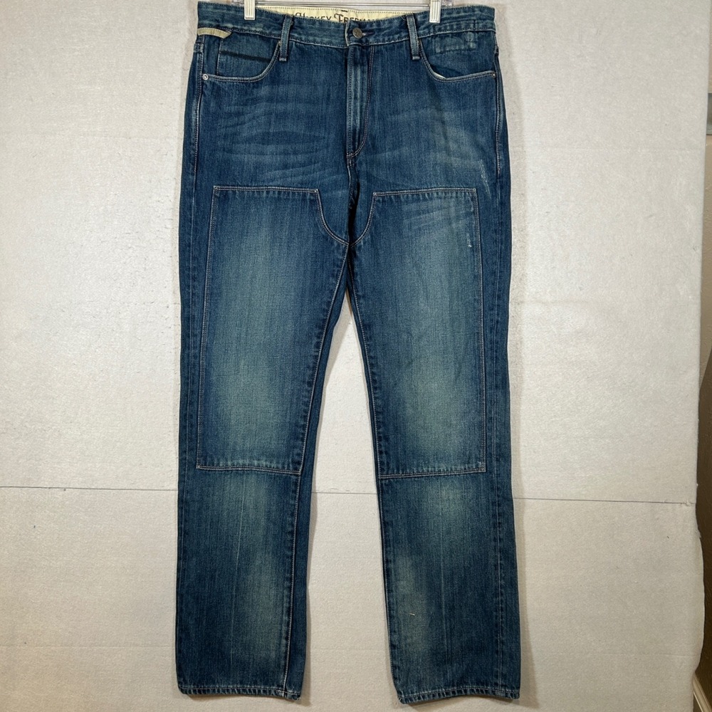Hickey Freeman Mens 36x32 Double Knee Straight Leg Jeans Blue Medium Wash